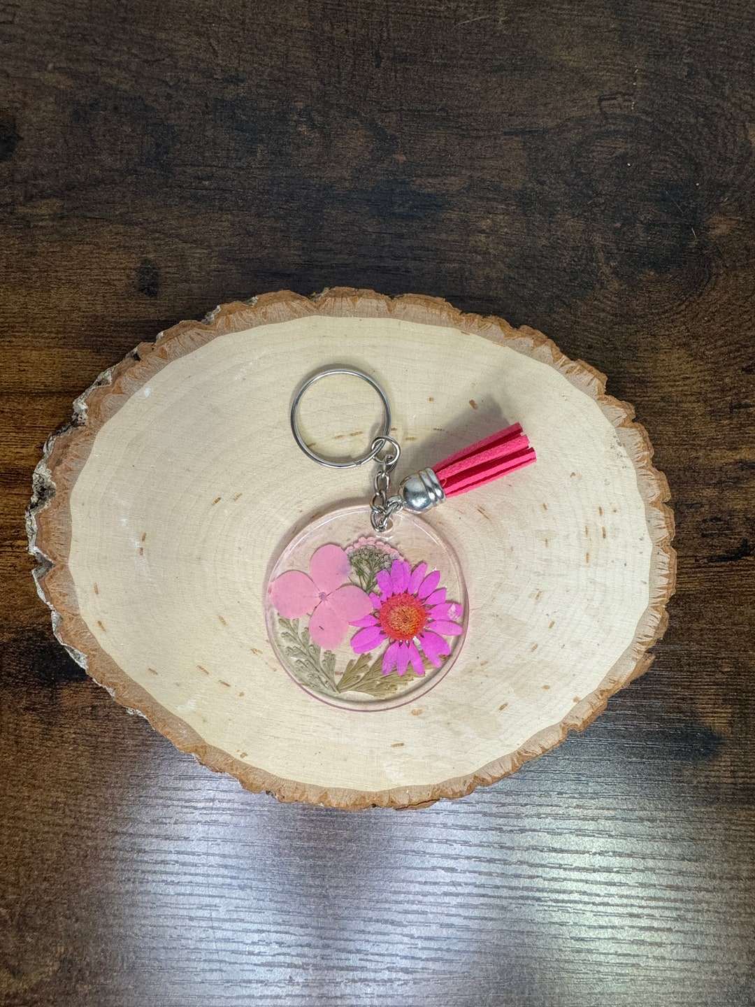 Pressed Powder On Key Chain Handmade Pressed Flower Keychain: Pink Floral Acrylic Charm - Etsy