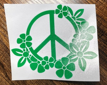 Peace Sign with Flowers Vinyl Decal | sticker, vinyl sticker, glitter sticker, holographic sticker, gifts, hippie, customizable, sticker