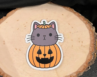 Pumpkin Kitty Magnet | Halloween Spooky Cat Art (3")