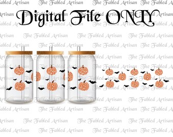 Halloween Pumpkins Bats Glass Can Wrap (Digital File)