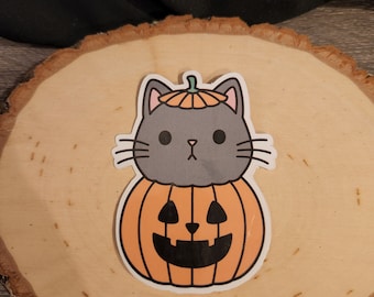 Pumpkin Cat Waterproof Sticker: Halloween Kitty Decal