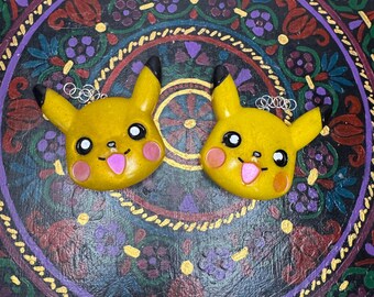 Handmade Resin Pikachu Head Keychain, Three-Eyed Electric Mouse Decoration, Video Game Art