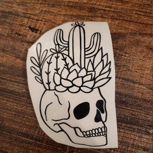 Skull with Cacti Vinyl Decal | sticker, vinyl sticker, glitter sticker, holographic sticker, gifts, customizable, sticker