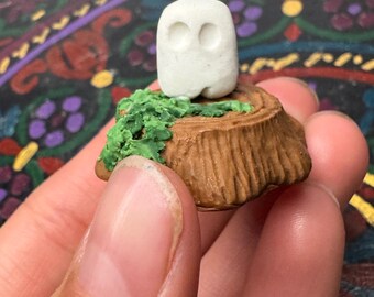 Handmade Polymer Clay Ghost Stump Desk Buddy, Spooky Witchcore Decor