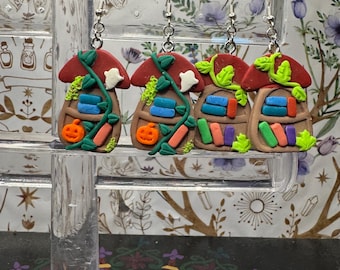 Handmade Polymer Clay Mushroom Bookshelf Earrings, Whimsical Cottagecore Jewelry