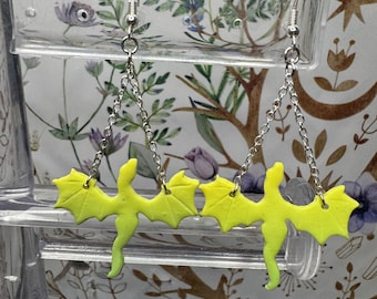 Handmade Yellow and Green Dragon Polymer Clay Dangle Earrings I unique, fantasy, fairy core, witchy, aesthetic, gifts, for her, bookish,
