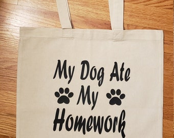 My dog ate my homework tote bag