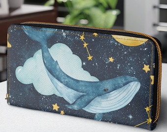 Ladies Celestial Blue Secrets of the Whales Credit Card Zipper Wallet