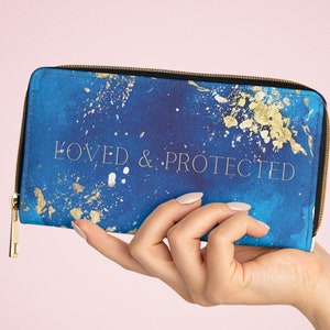 Loved & Protected Healing Blue Gold Credit Card and Zipper Wallet