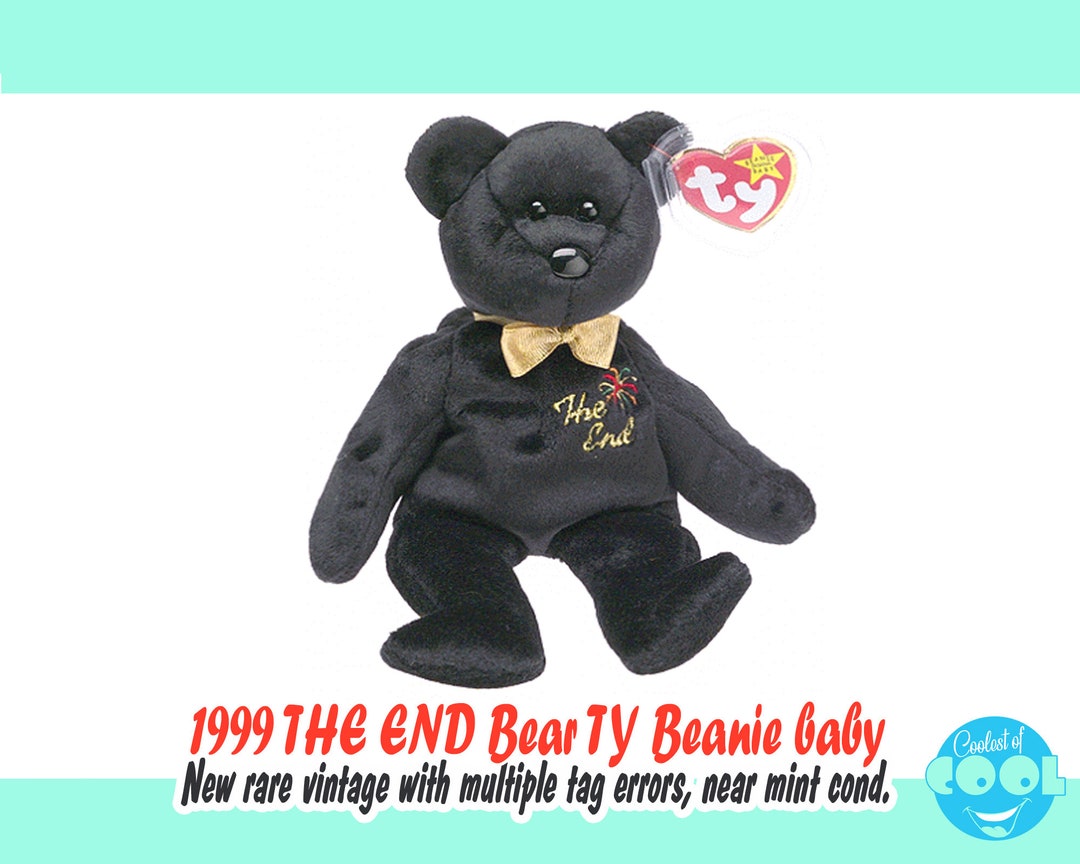 Rare Vintage TY Beanie Baby 1999 the End Black Bear #04265