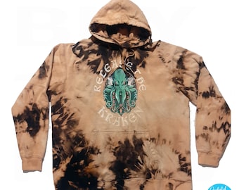 Release the Kraken Tie Dye Piratcore hoodie size XXL brown gold octopus graphic