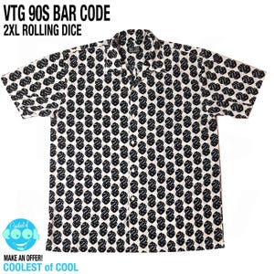 vintage 90s BAR CODE men's shirt XXL rolling dice aop button up clean 2XL clean