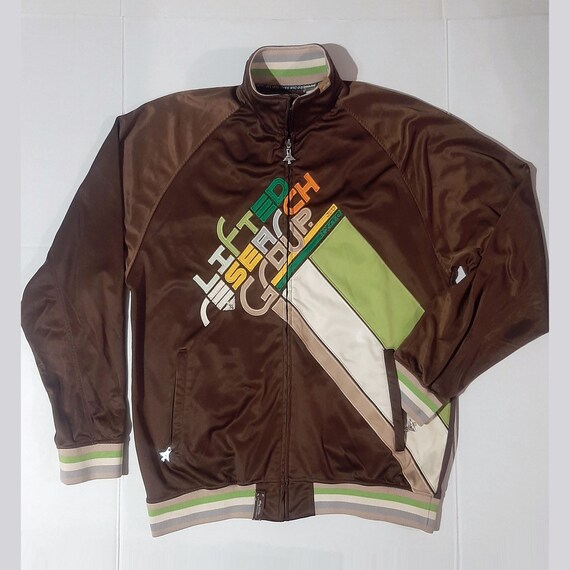 Y2K LRG Lifted Research Group Track Jacket: Brown Hip Hop Style