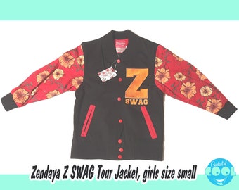 Zendaya Z SWAG tour jacket girls size small black cotton with red floral print sleeves and embroidered gold logo New With Tags