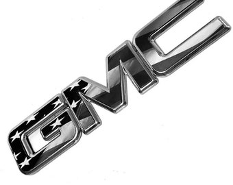 Fits GMC Sierra Yukon (07-17) Front Grill Emblem Decal Overlay - American Flag GMC Decal Overlay - Black and White USA Sticker Overlay