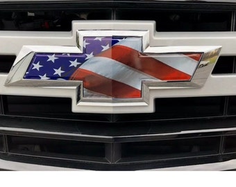 Fits Chevy Silverado Truck Bowtie Emblem Decal - American Flag Overlay Decal - Red White Blue Bowtie Sticker - USA Bowtie Sticker