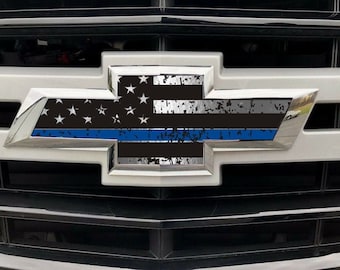For Chevy Silverado/Tahoe/Truck Emblem Bowtie Thin Blue Line/ American Flag Overlay Decals Stickers
