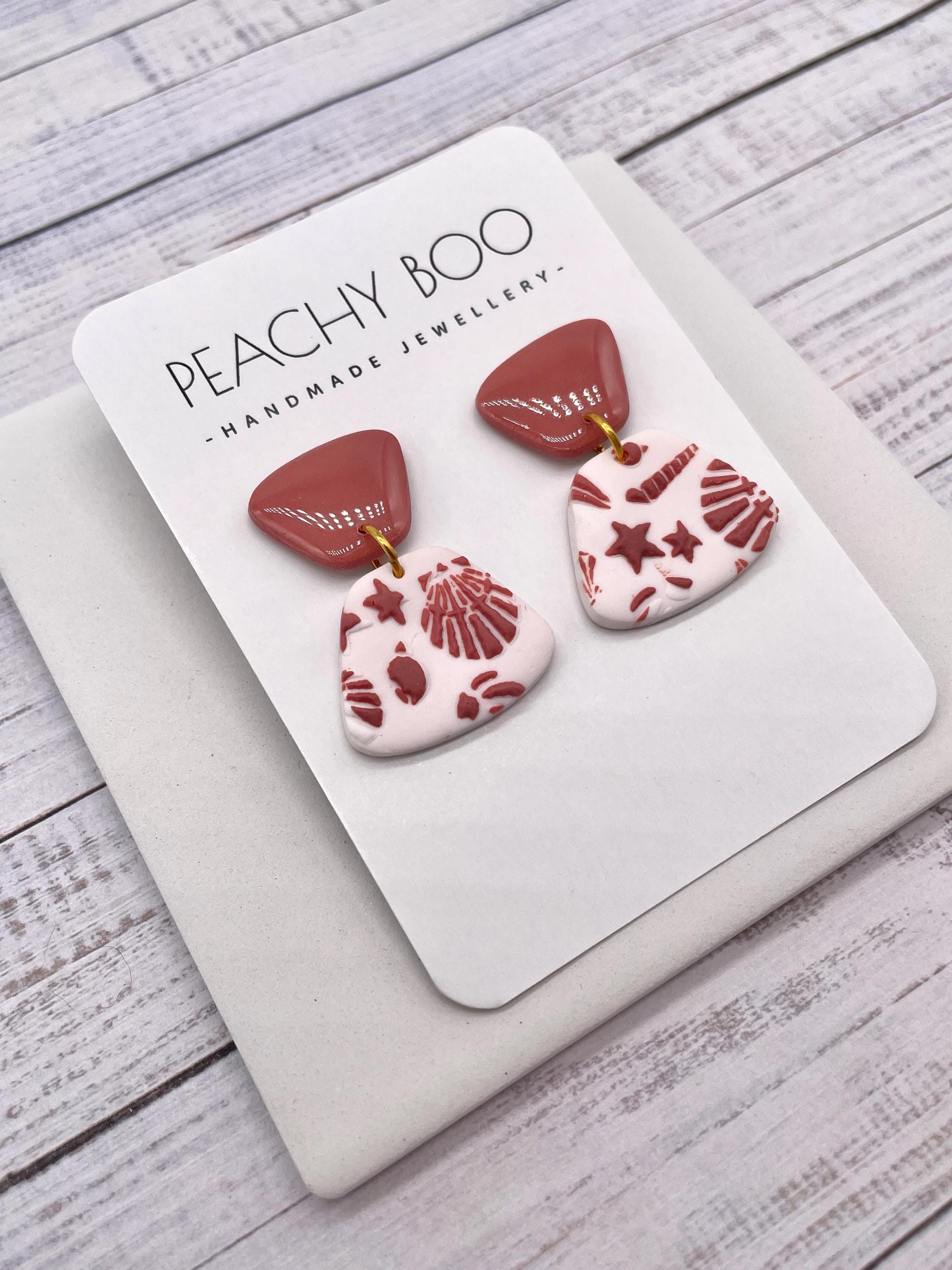 Handmade Polymer Clay Seaside Earrings: Pink and White Statement Jewellery - Thumbnail 3