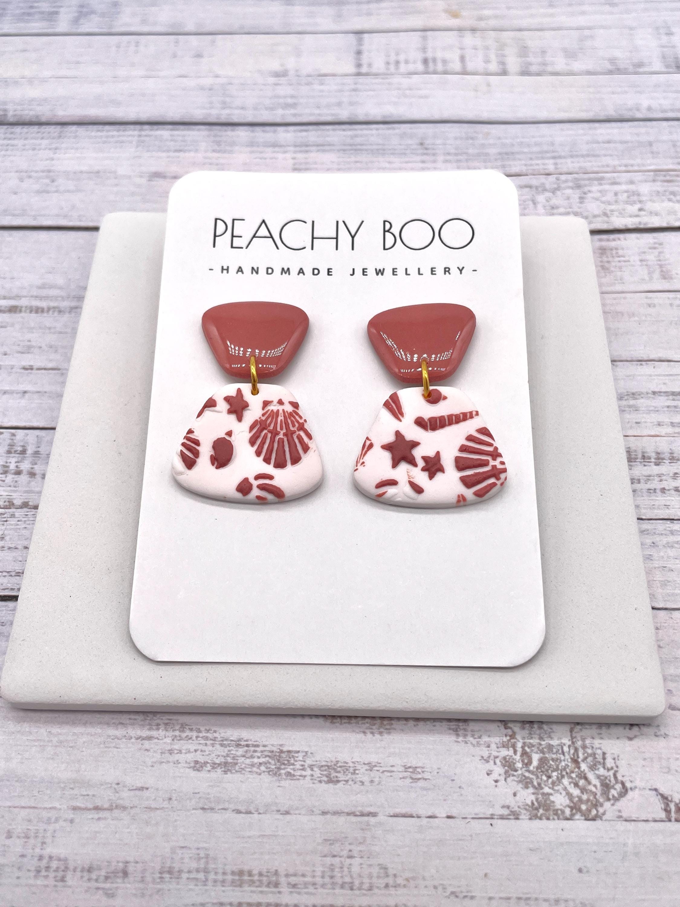 Handmade Polymer Clay Seaside Earrings: Pink and White Statement Jewellery - Thumbnail 2
