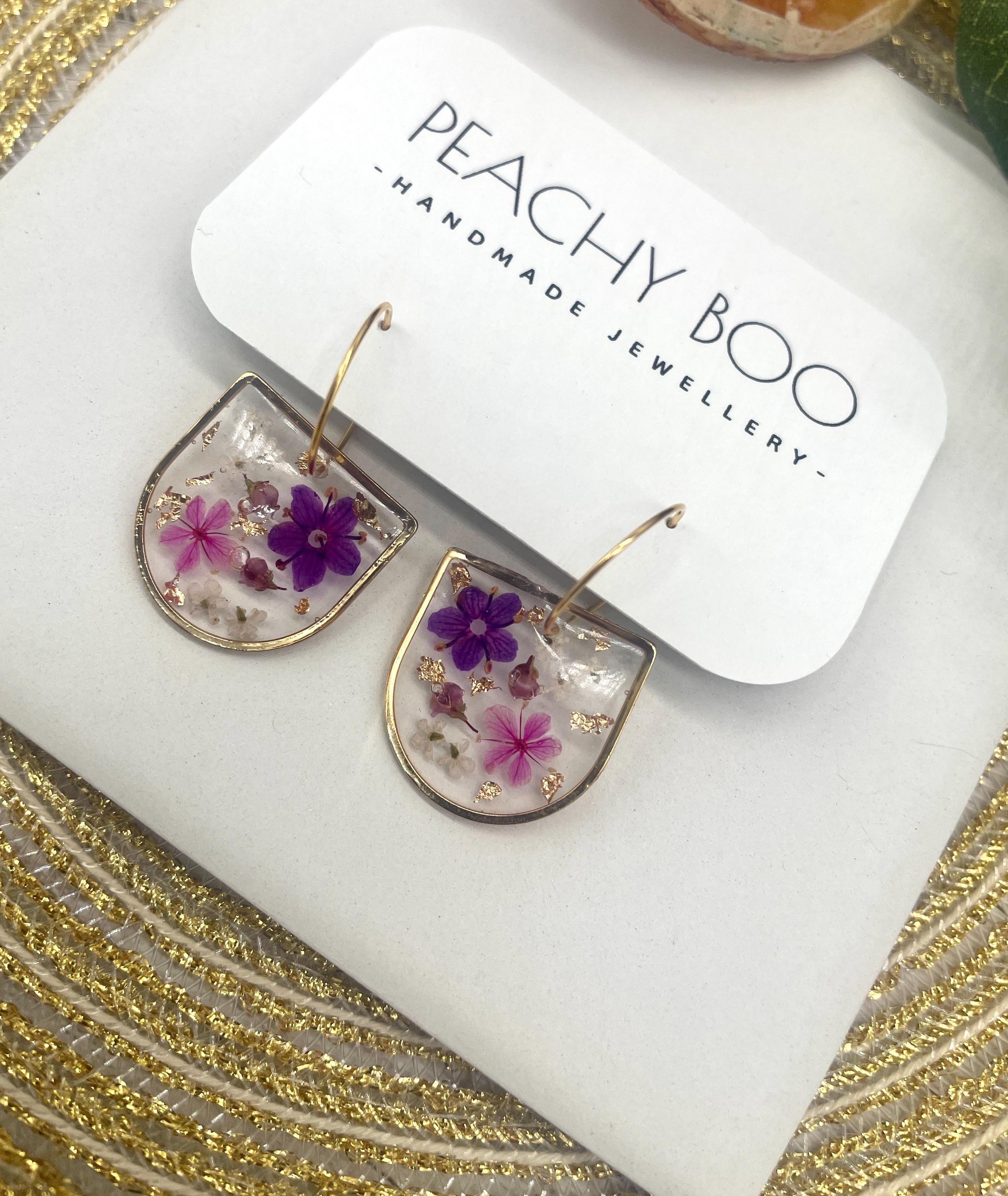 Resin and Real Dried Flower Hoop Earrings | Statement Earrings | Handmade