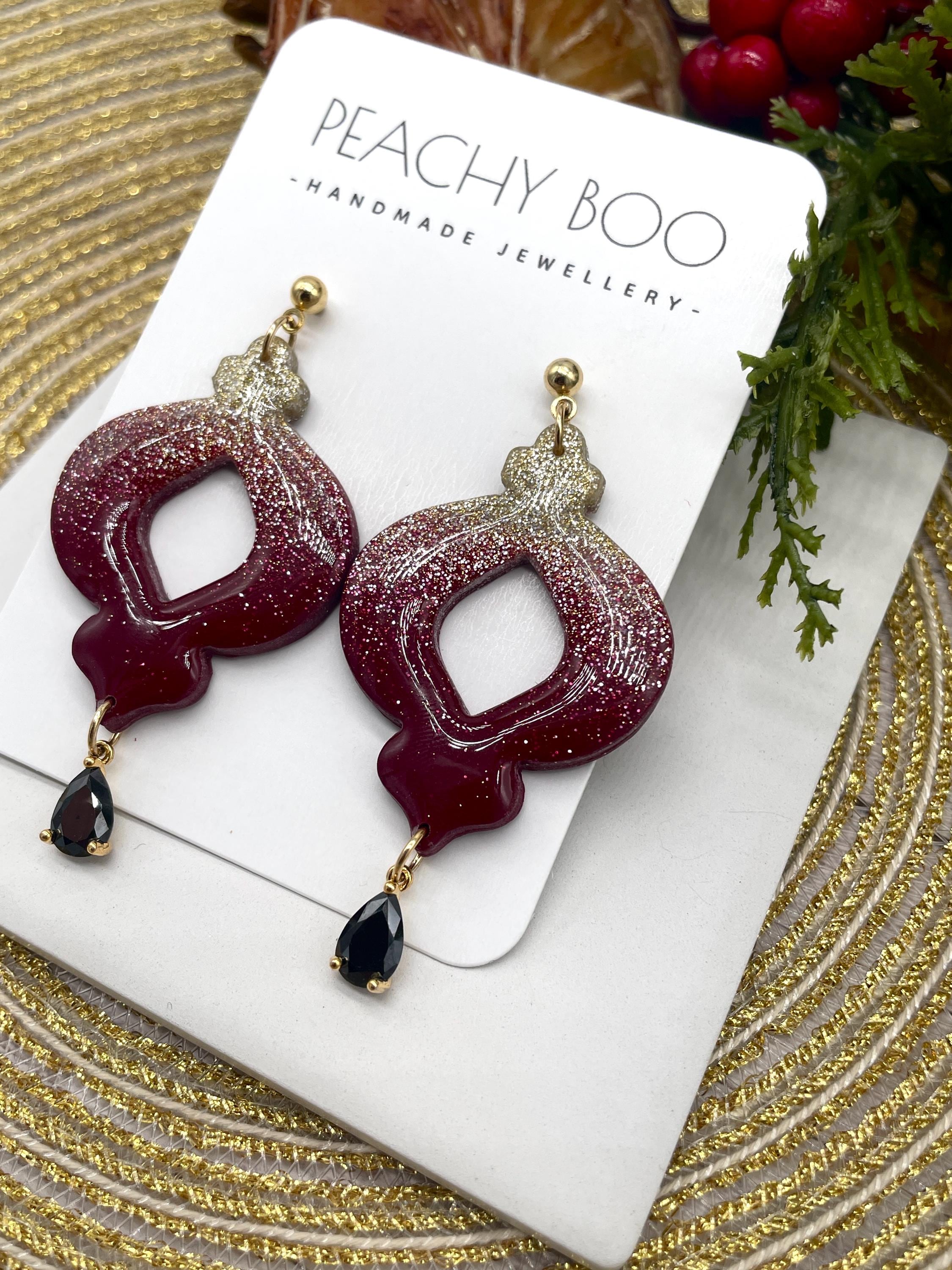 Bauble Polymer Clay Earrings| Statement Polymer Clay Earrings | Red, Gold and Black Earrings | Handmade - Thumbnail 2