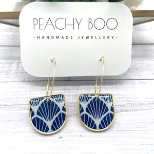 Blue and White Hoop Earrings | Polymer Clay Statement Earrings | Handmade