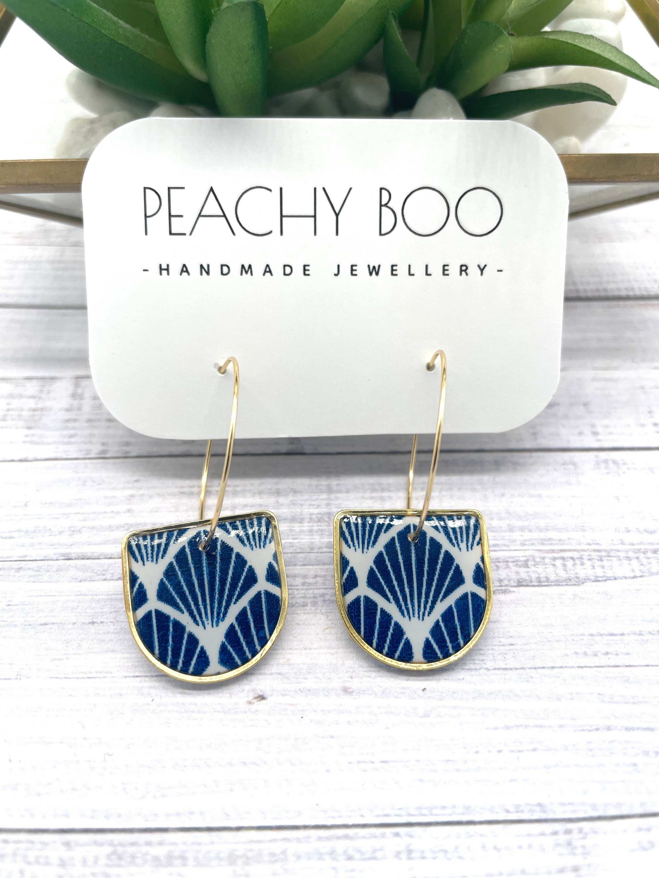 Blue and White Hoop Earrings | Polymer Clay Statement Earrings | Handmade