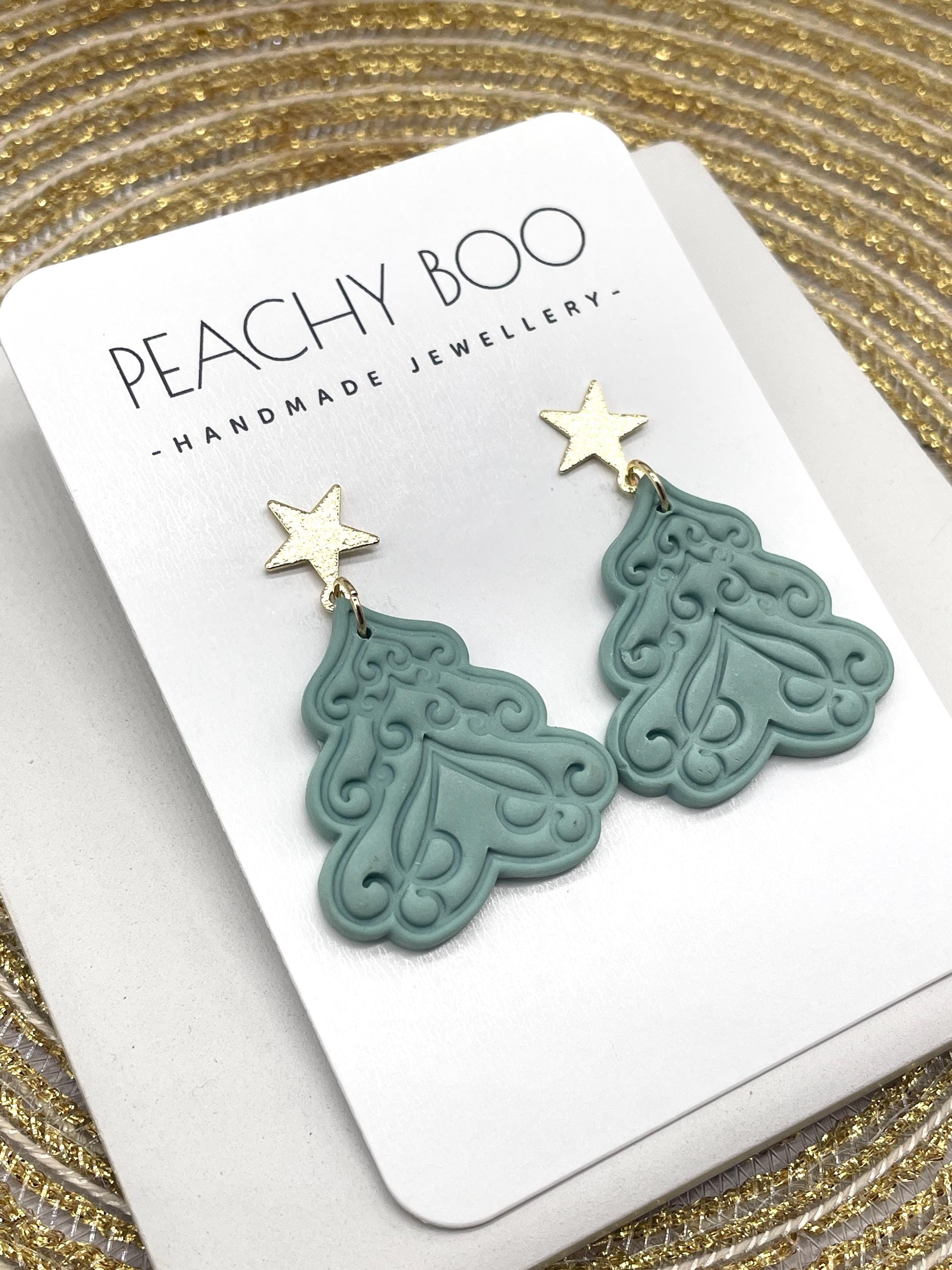Christmas Tree Earrings | Polymer Clay Statement Earrings | Green and Gold Earrings | Handmade