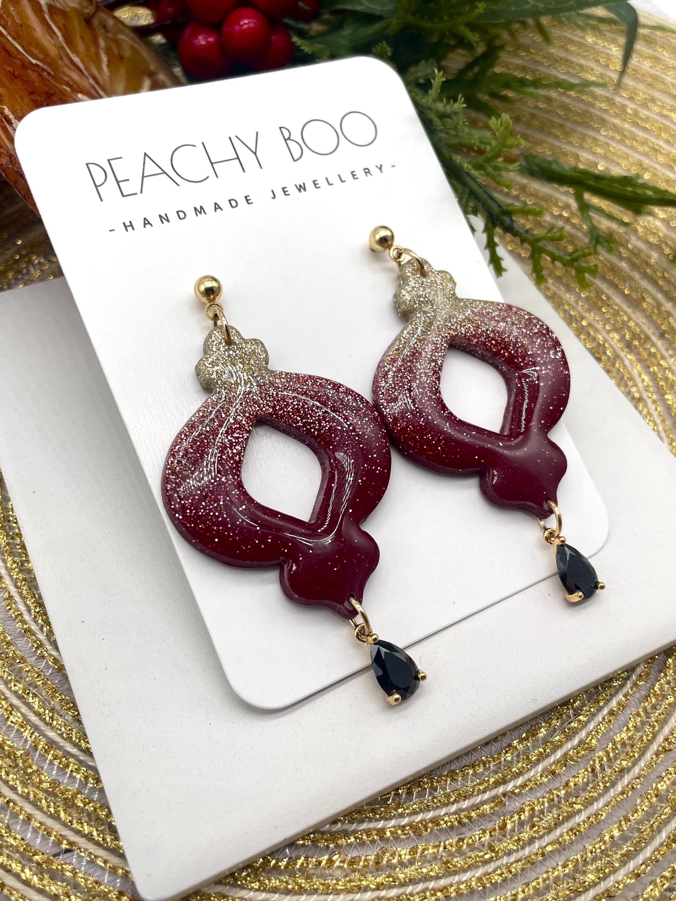 Bauble Polymer Clay Earrings| Statement Polymer Clay Earrings | Red, Gold and Black Earrings | Handmade
