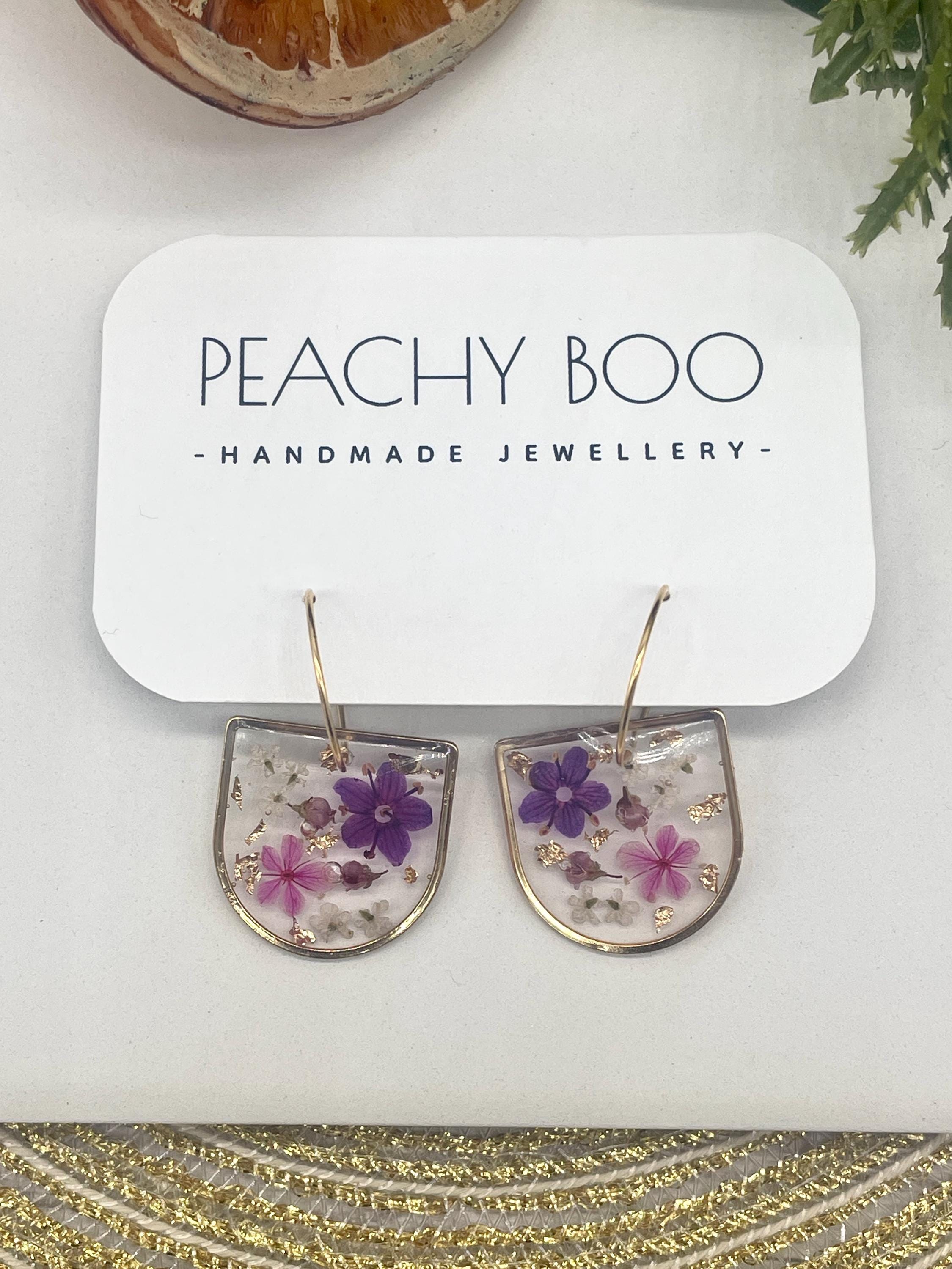 Resin and Real Dried Flower Hoop Earrings | Statement Earrings | Handmade - Thumbnail 4