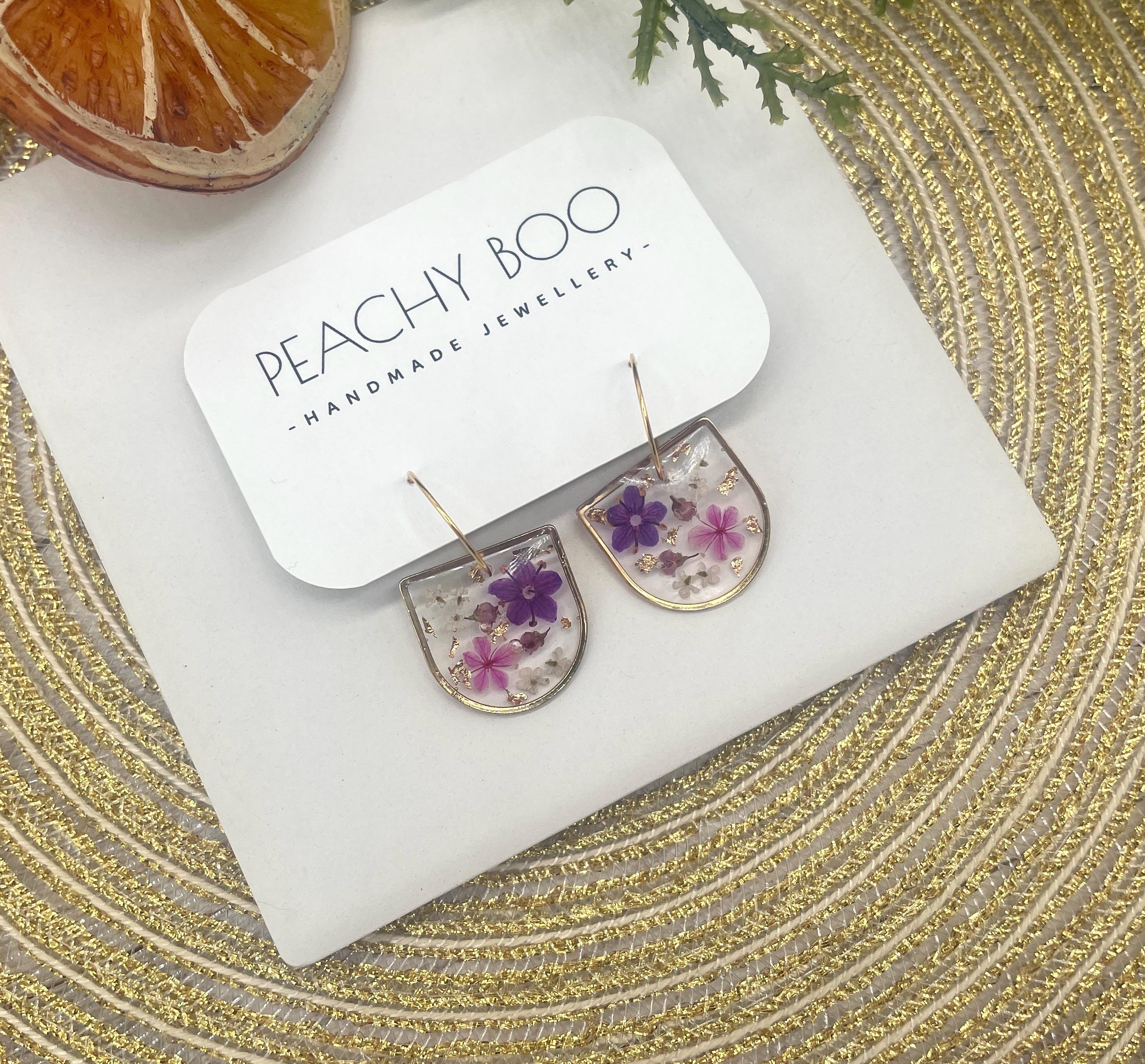 Resin and Real Dried Flower Hoop Earrings | Statement Earrings | Handmade - Thumbnail 3