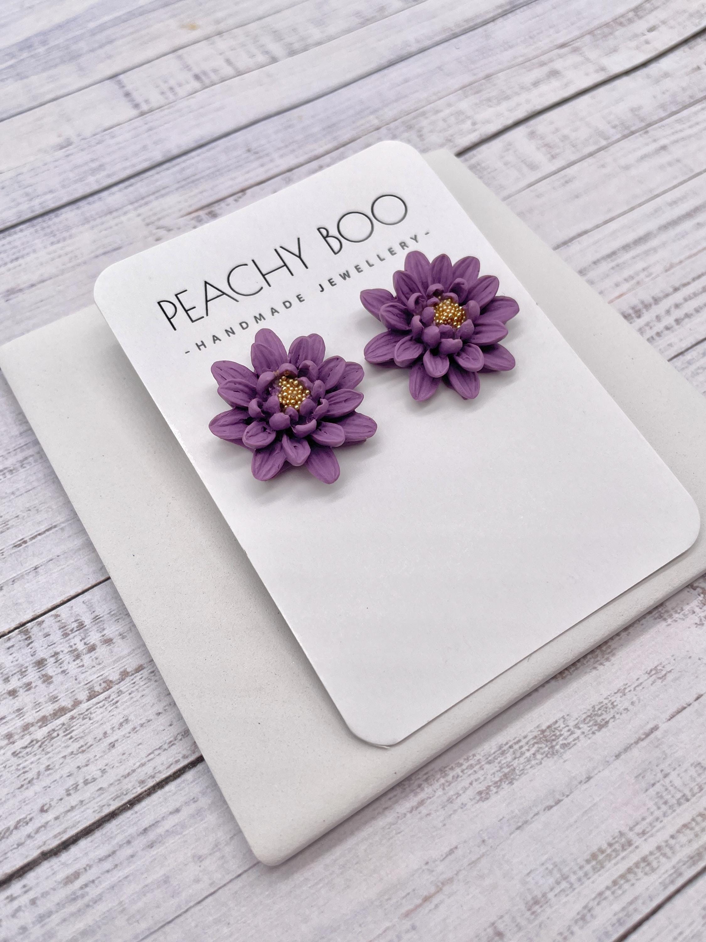Handmade Purple Flower Stud Earrings: Polymer Clay Jewellery