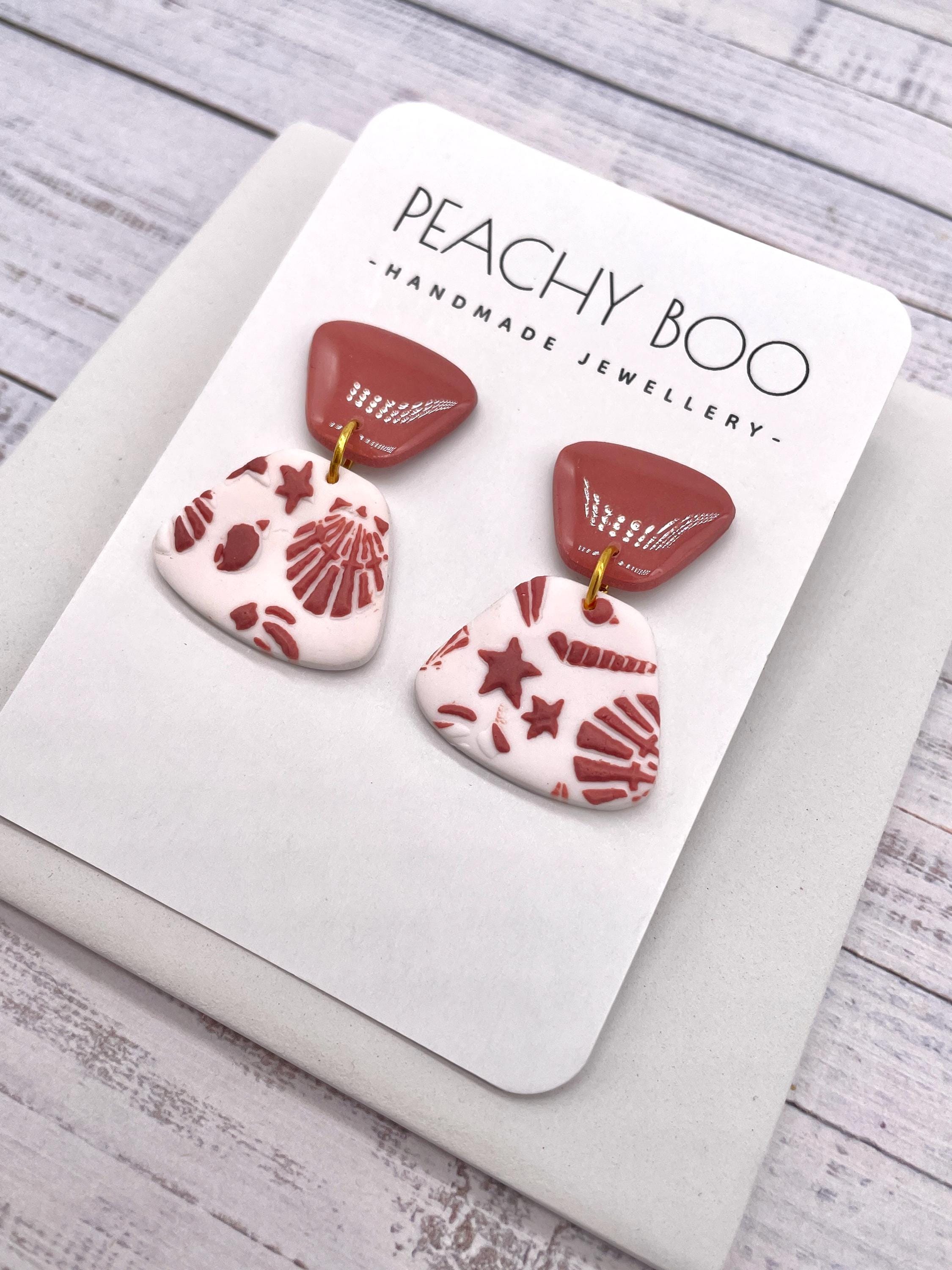 Handmade Polymer Clay Seaside Earrings: Pink and White Statement Jewellery