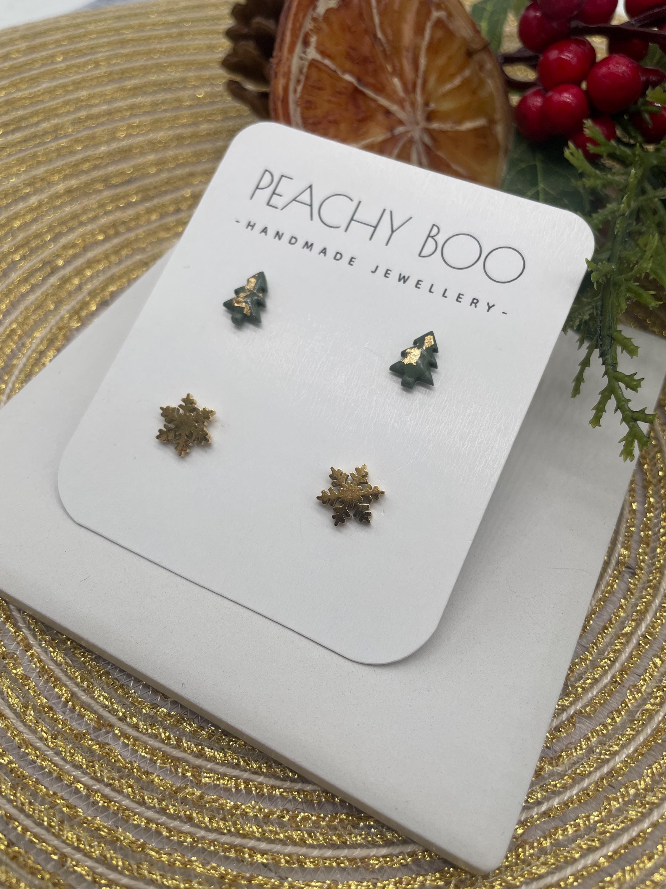 Christmas Stud Pack | Polymer Clay Statement Earrings | Christmas Tree Studs | Gold Snowflake Studs | Handmade
