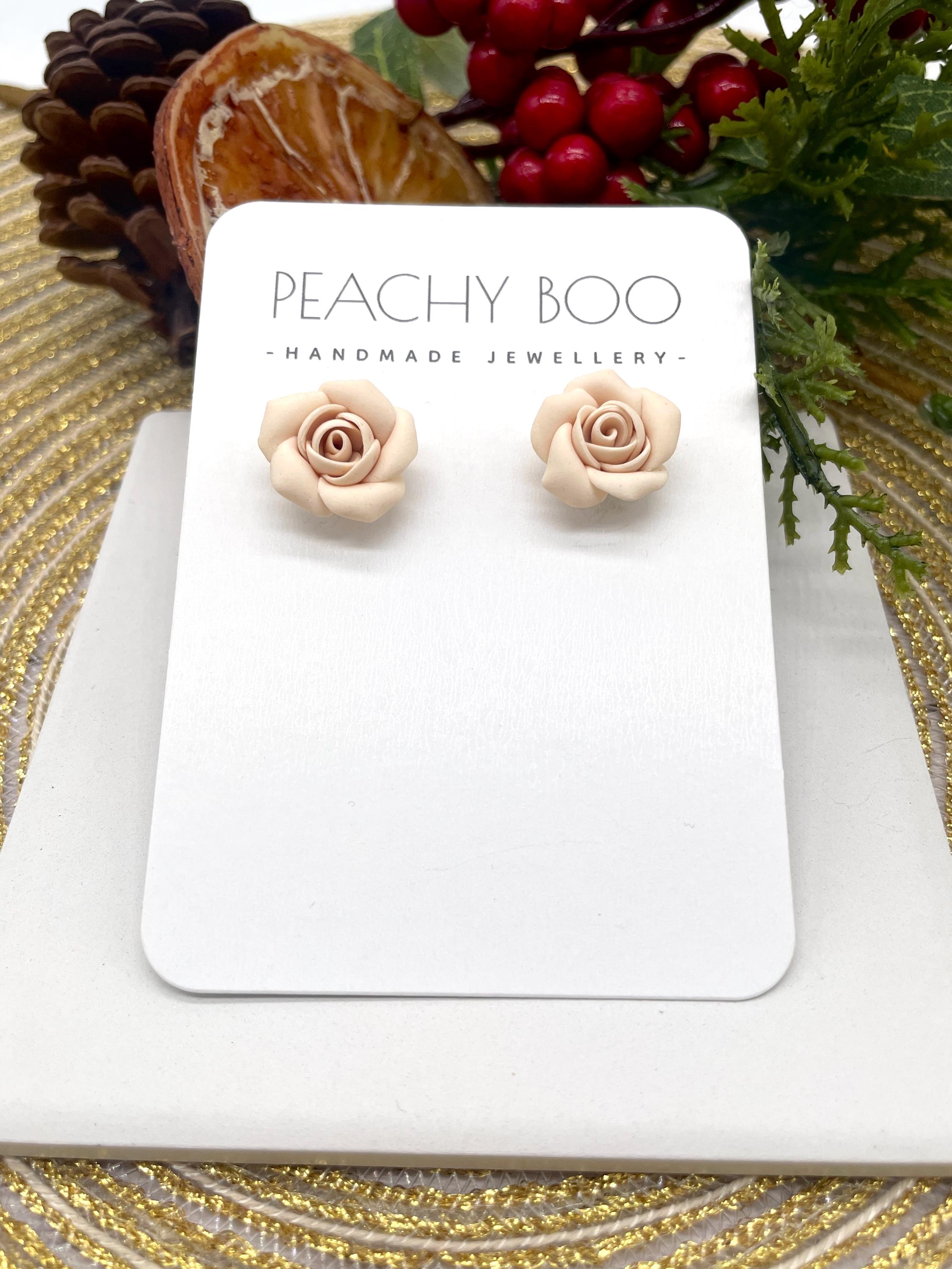 Rose Stud Earrings | Polymer Clay Statement Earrings | Cream Earrings | Handmade