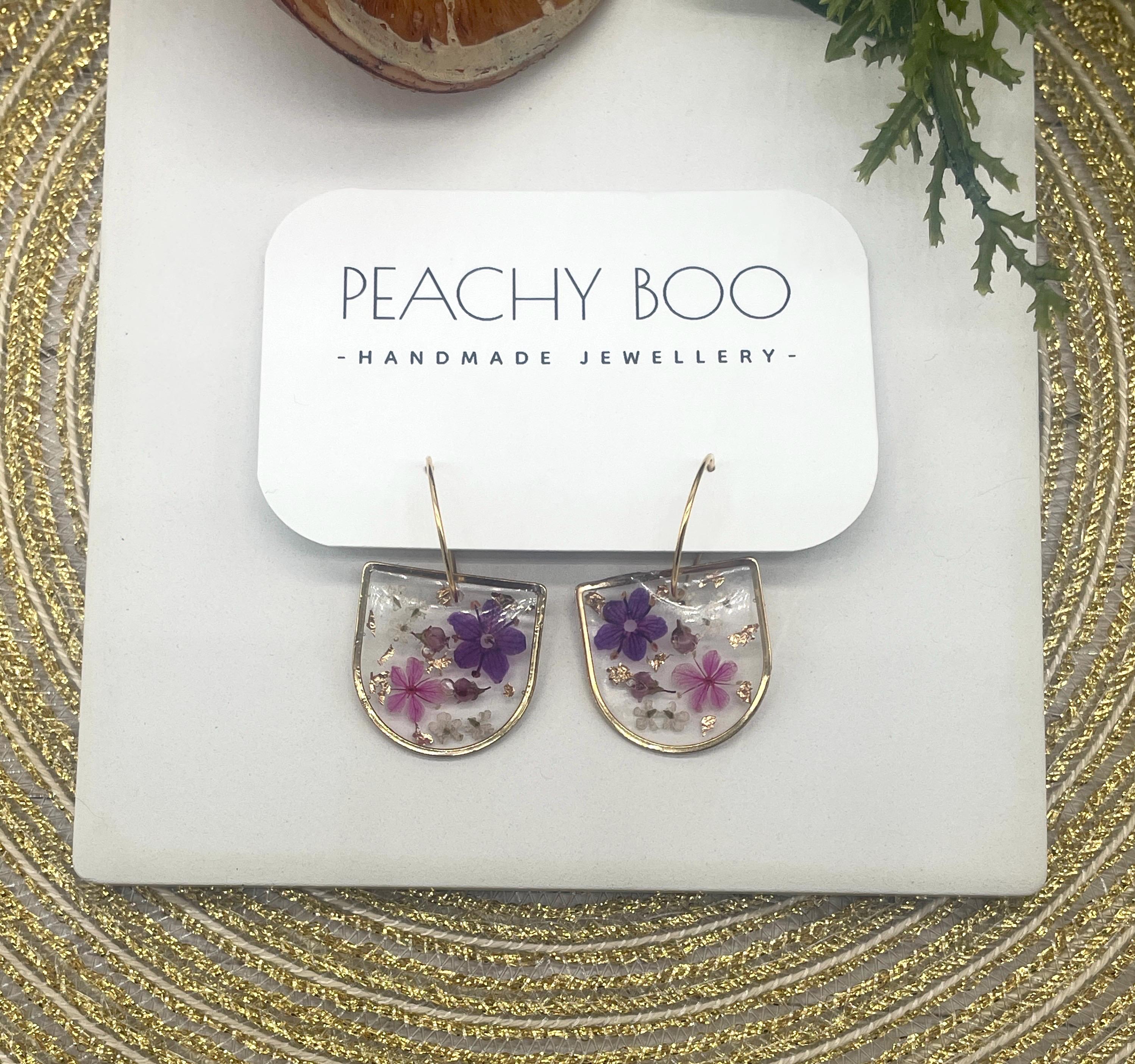 Resin and Real Dried Flower Hoop Earrings | Statement Earrings | Handmade - Thumbnail 2