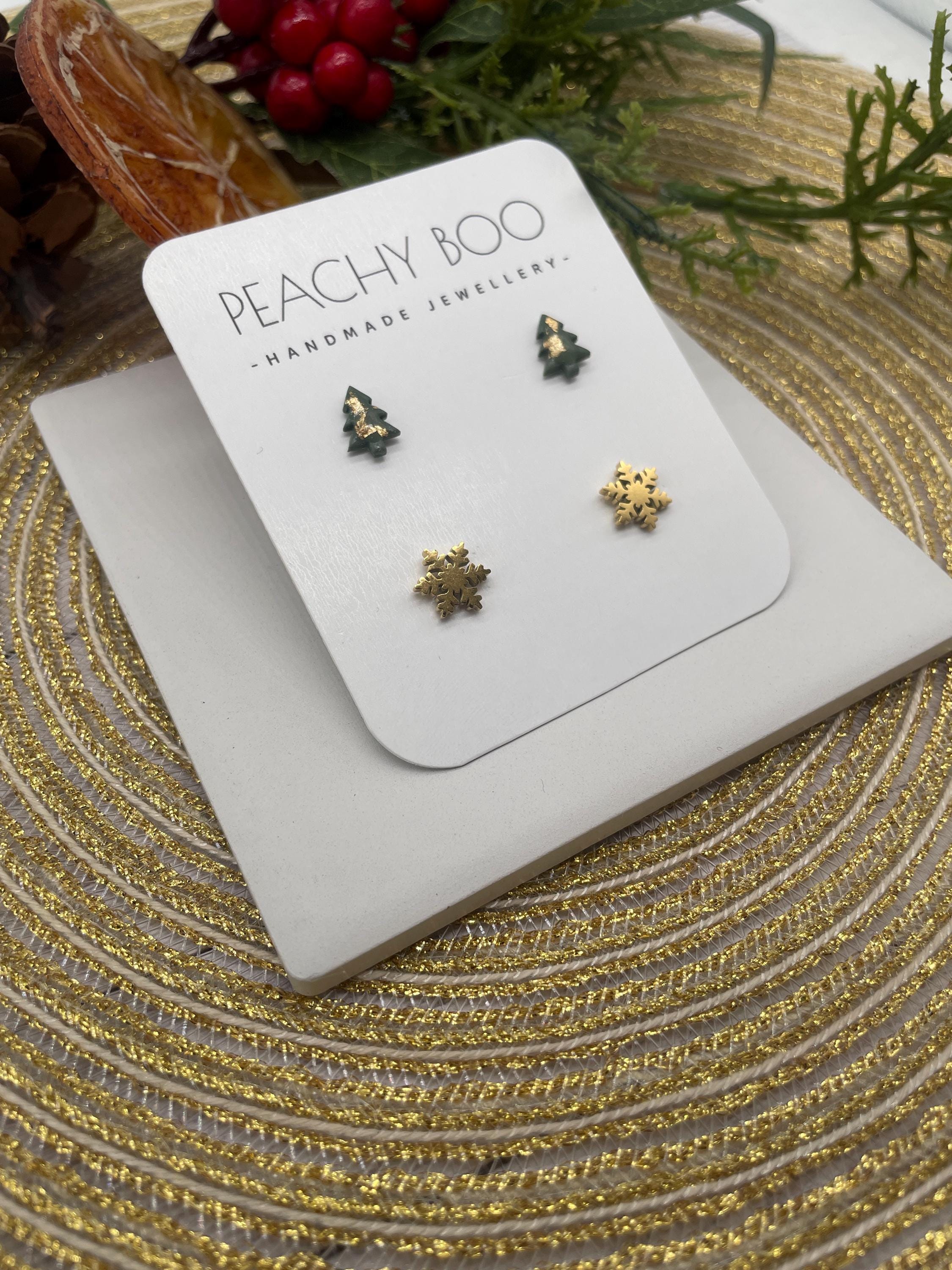 Christmas Stud Pack | Polymer Clay Statement Earrings | Christmas Tree Studs | Gold Snowflake Studs | Handmade - Thumbnail 3