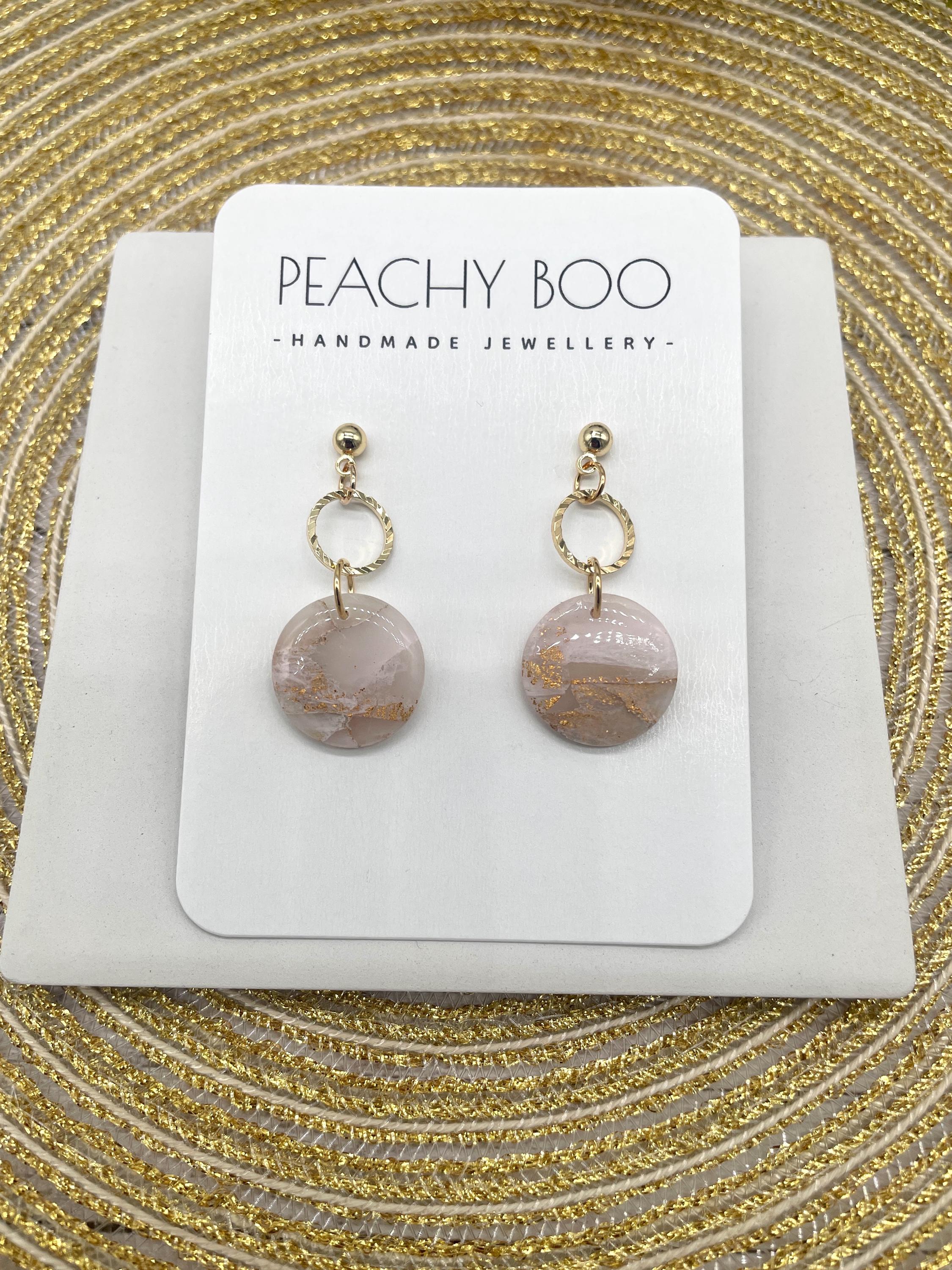 Polymer Clay Marble Earrings | Statement Earrings | Pale Pink and Gold Earrings | Handmade - Thumbnail 3