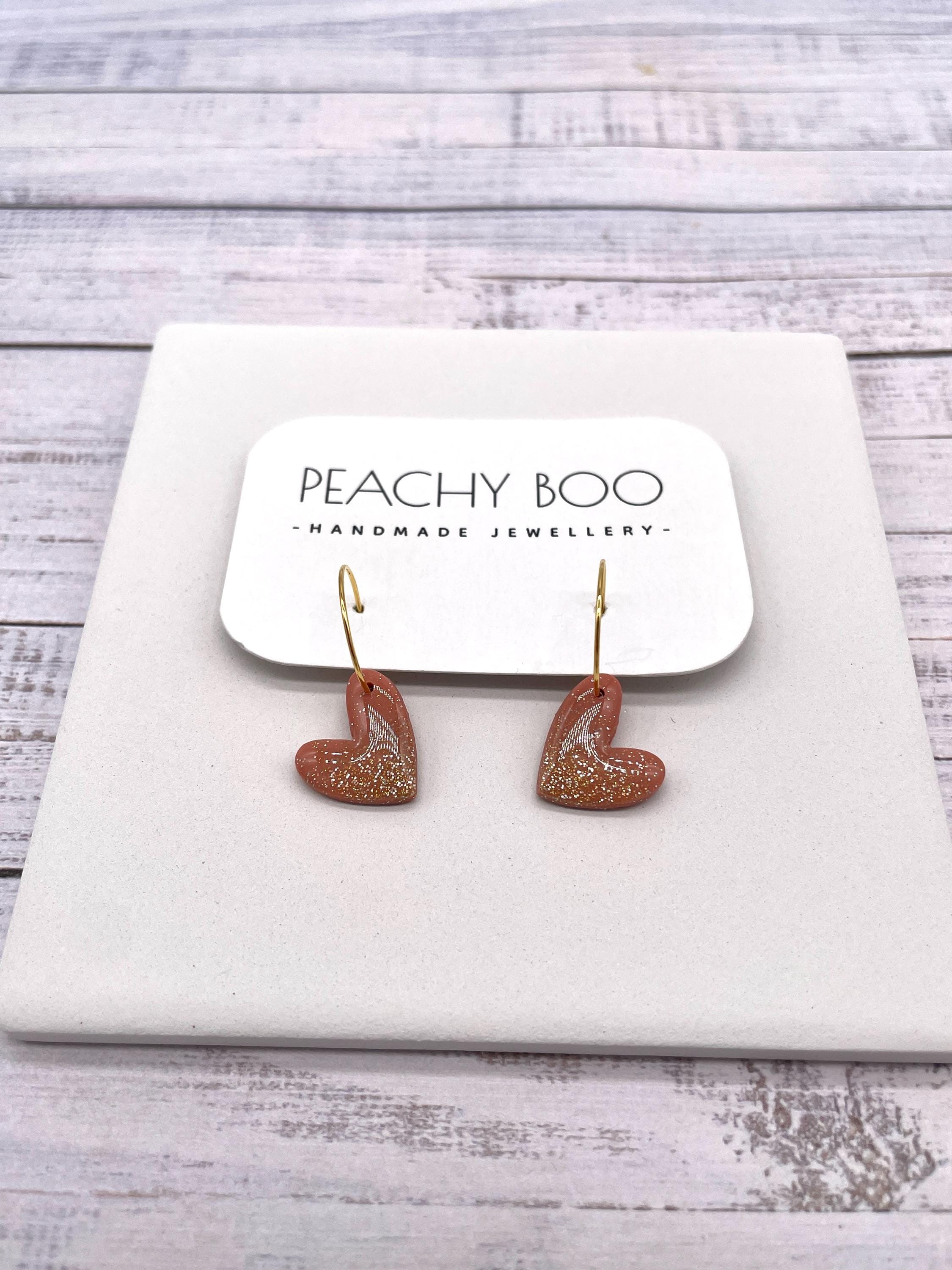 Heart Mini Hoops | Polymer Clay Statement Earrings | Pink and Gold Earrings | Handmade