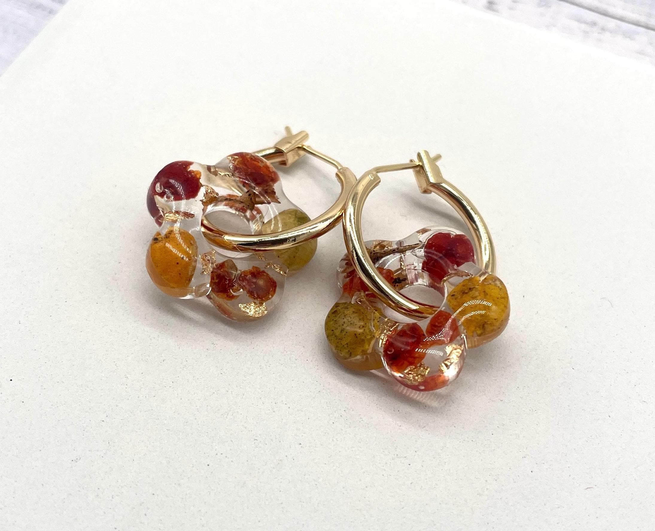 Real Dried Flower and Resin Flower Hoops: autumnal colours
