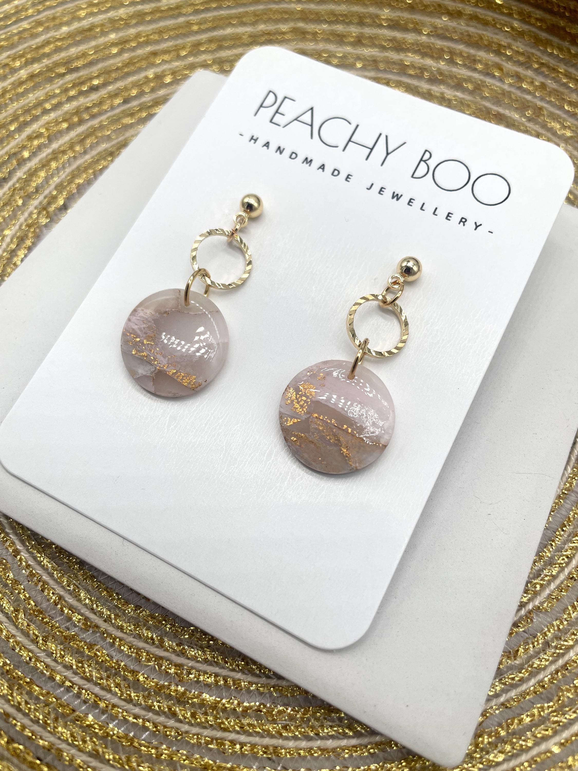Polymer Clay Marble Earrings | Statement Earrings | Pale Pink and Gold Earrings | Handmade