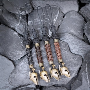 Paracord Knife Lanyard: Antique Brass Spartan Helmet Bead