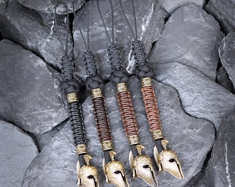 Paracord Knife Lanyard: Antique Brass Spartan Helmet Bead