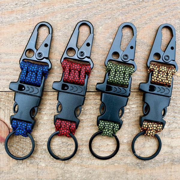 Hanging Keychain | Woven Diamond Paracord Detachable Belt Loop Keyring w/ Whistle | All Black Hardware | 8 of 14 Color Combos