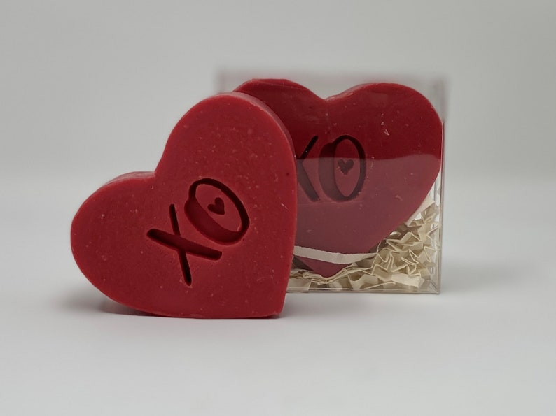 BULK Purchase Heart shaped soap 2 oz in a BOX Valentines Day gift Mothers Day gift Party Favors No Ribbon No Tag XOXO Red