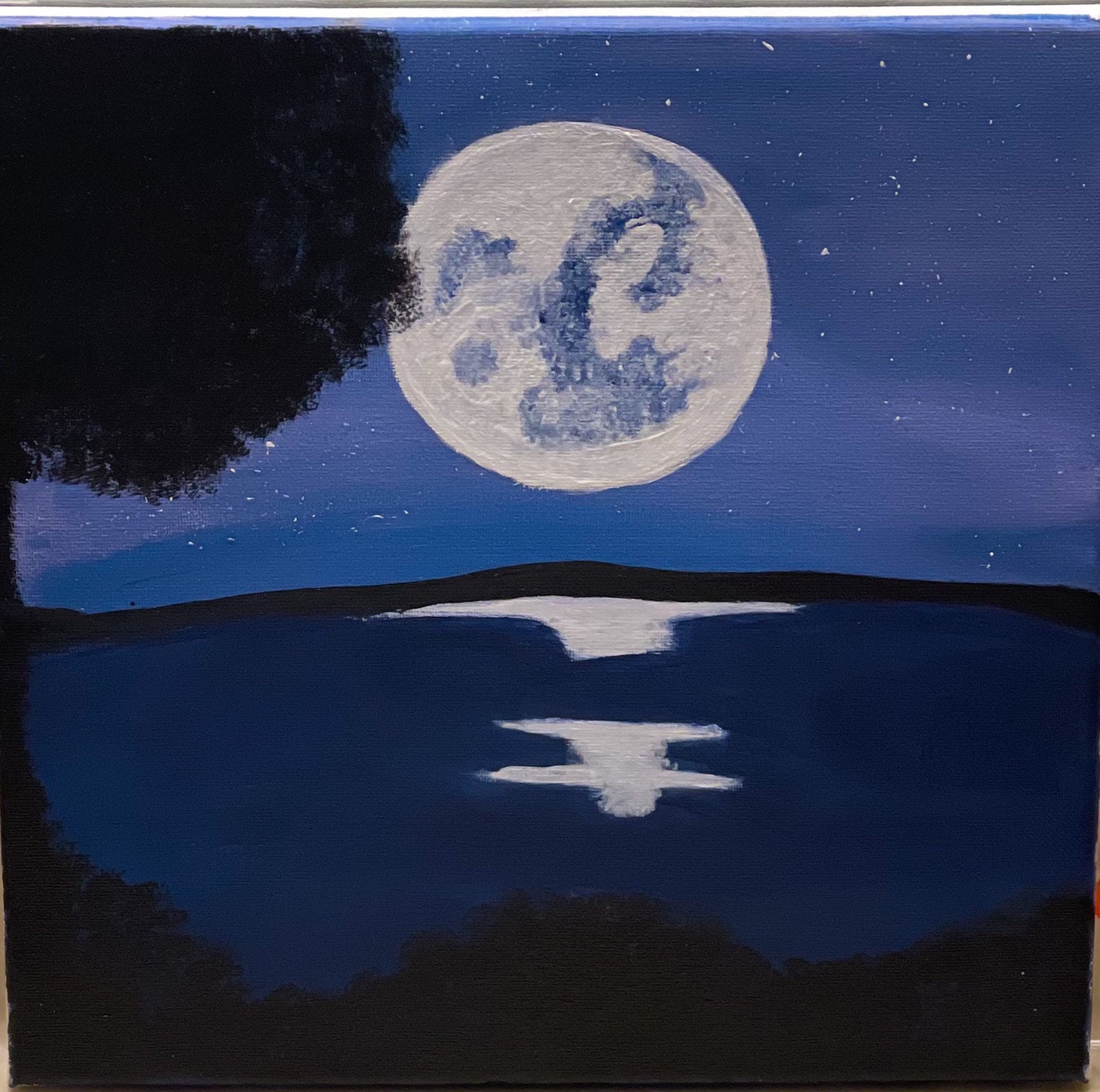 Full Moon Over Water Painting Etsy