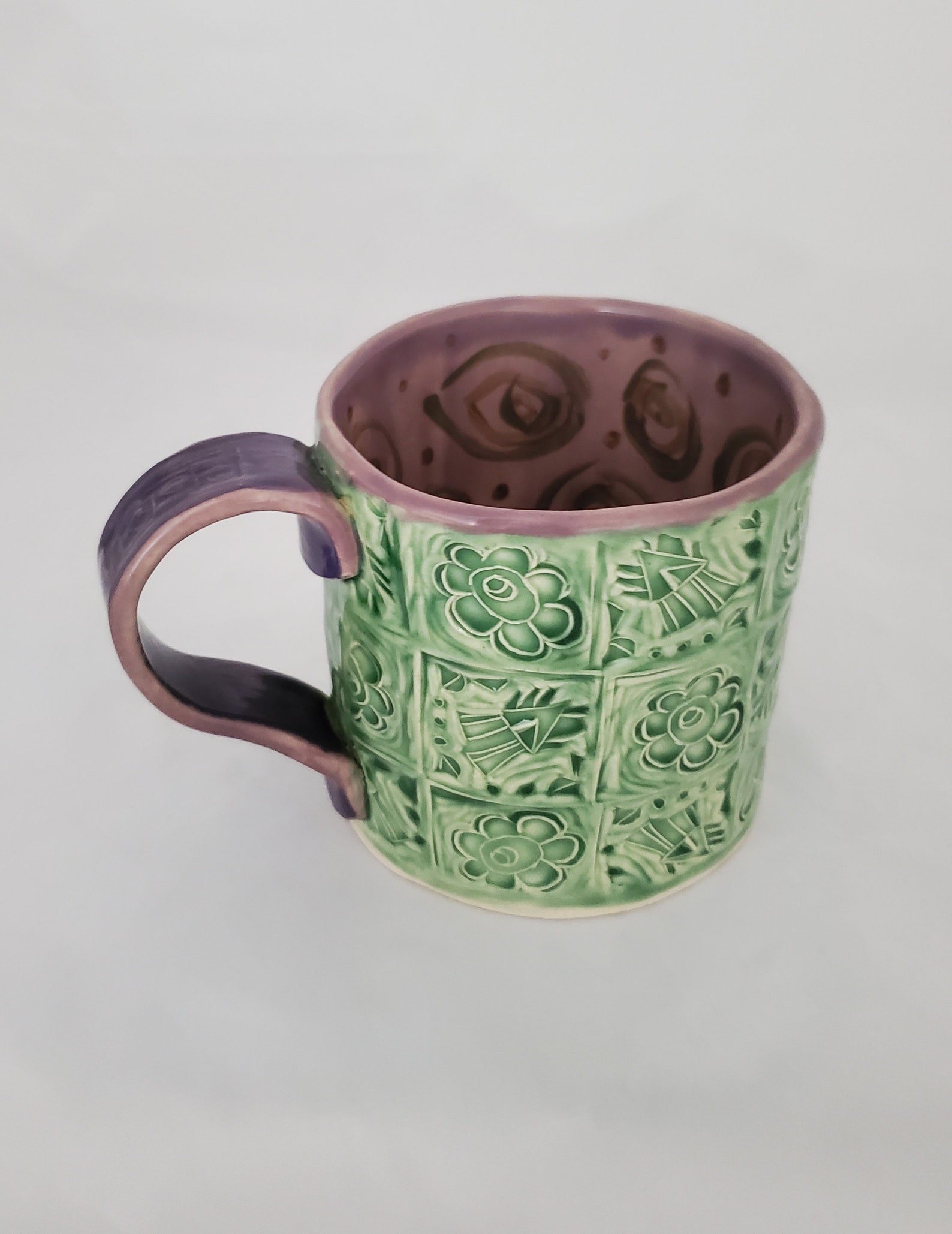 Green and Purple Doodle Mug with Flower Interior Designs Etsy