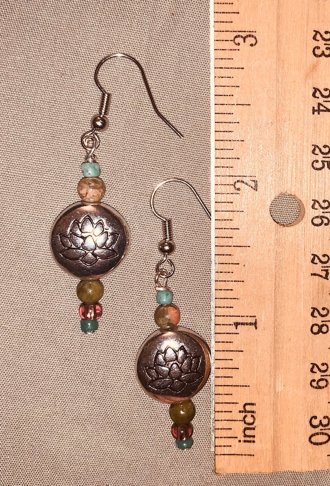 Boho Style Lotus Dangle Earrings on Nickel Free French Hooks, or Clip