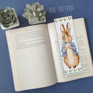 Rabbit cross stitch bookmark pattern Book tracker Bunny embroidery pattern Animal book mark