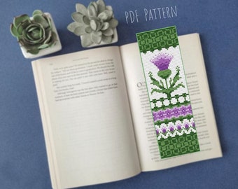 Patrón de marcapáginas de punto de cruz de cardo